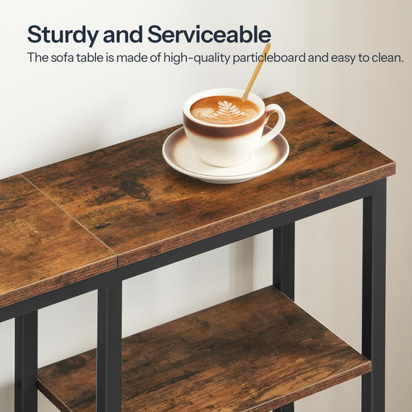 HOOBRO Console Table, Narrow Console Table, Slim Sofa Table with 4-Tier Storage Shelves, Industrial Hallway Table with Metal Mesh Shelf, for Hallway,