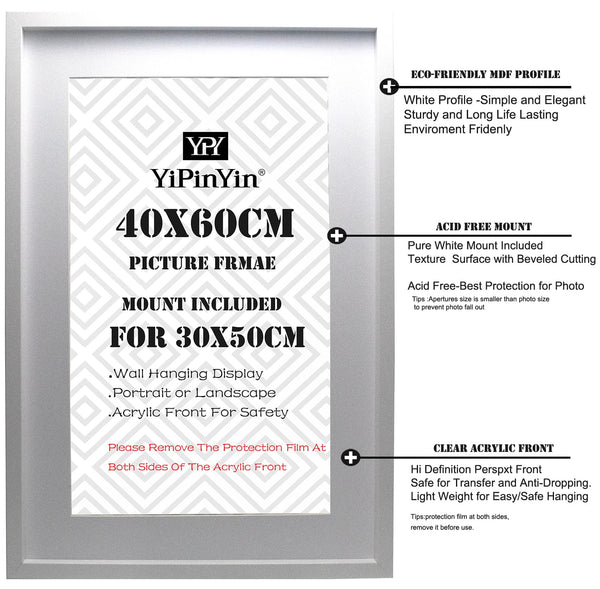 Black 50x70cm Boxed Picture Frames Set of 3 with Mounts for 40x60cm, 70x50cm poster frame with Acid Free mount for 40x60cm photo (Black 3Pack)