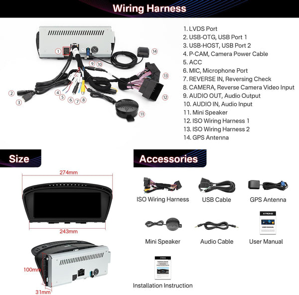 XTRONS 8.8" Car Stereo Android Octa-Core 4+64GB for BMW 3 Series E90 E91 5 Series E60 E61 (2005-2008) w CCC system Touch IPS Screen GPS navigation, w 4G LTE CarAutoPlay Android Auto Support AHD Camera