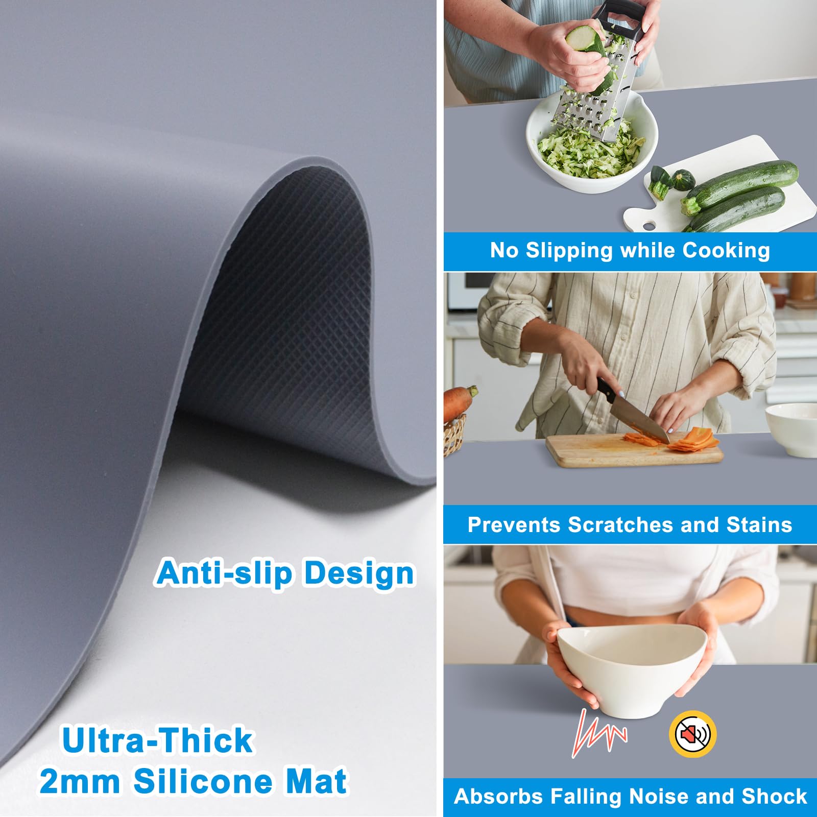 AECHY Silicone Mats for Worktops 200x50x0.2cm, Heat Resistant Mat Waterproof Kitchen Worktop Protector, Extra Large Silicone mat, Nonstick Craft Mat