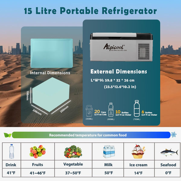 Alpicool C9PT 9L Compressor Car Fridge Freezer, DC 12v Camping Refrigerator, Portable Mini Cool Box for TruckCampervanRVBoat, -20℃ to 20℃(Black)