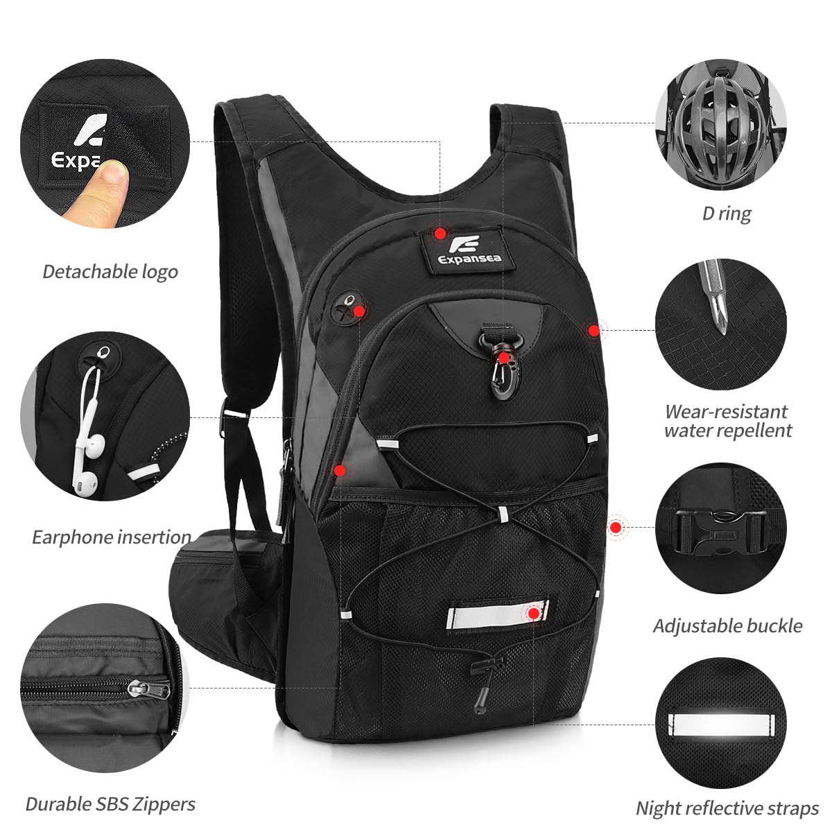 Expansea Hydration Backpack, Lightweight Insulation Hydration Pack with 3L Water Bladder, Waterproof and Breathable Large Capacity Outdoor Sport