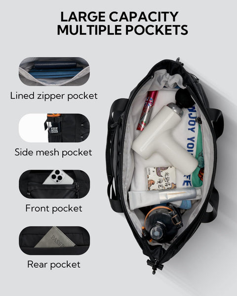 Waterfly Sports Gym Bag Small Duffle Bag for Women Men Water Resistant Weekend Travel Overnight Holdall Bag for Swimming Fitness Black