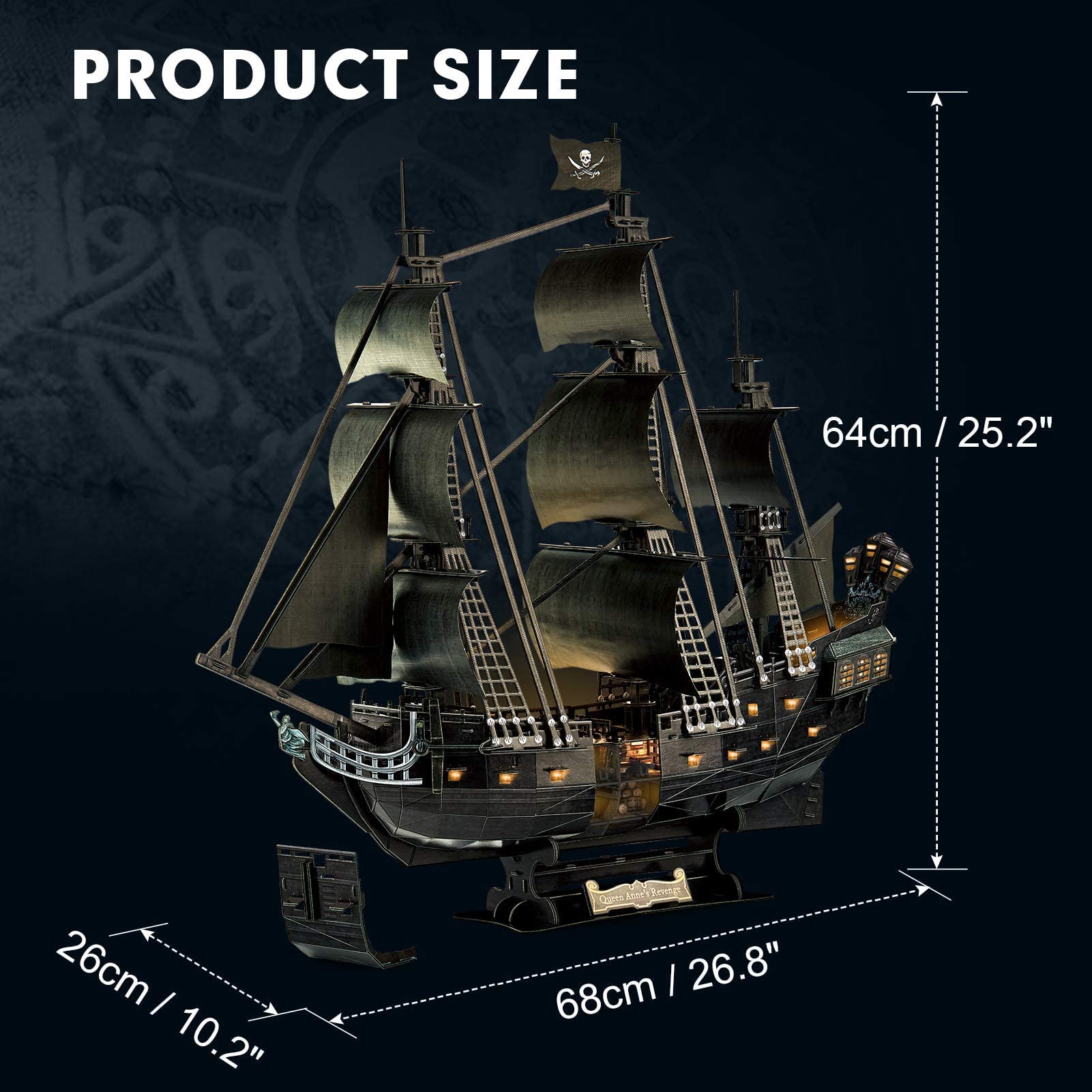 CubicFun LED Pirates of the Caribbean Flying Dutchman Model Kits for Adults to Build 3D Jigsaw Puzzles Ship Model Building Gifts for Adults Kids Girls Boys - 360 Pieces