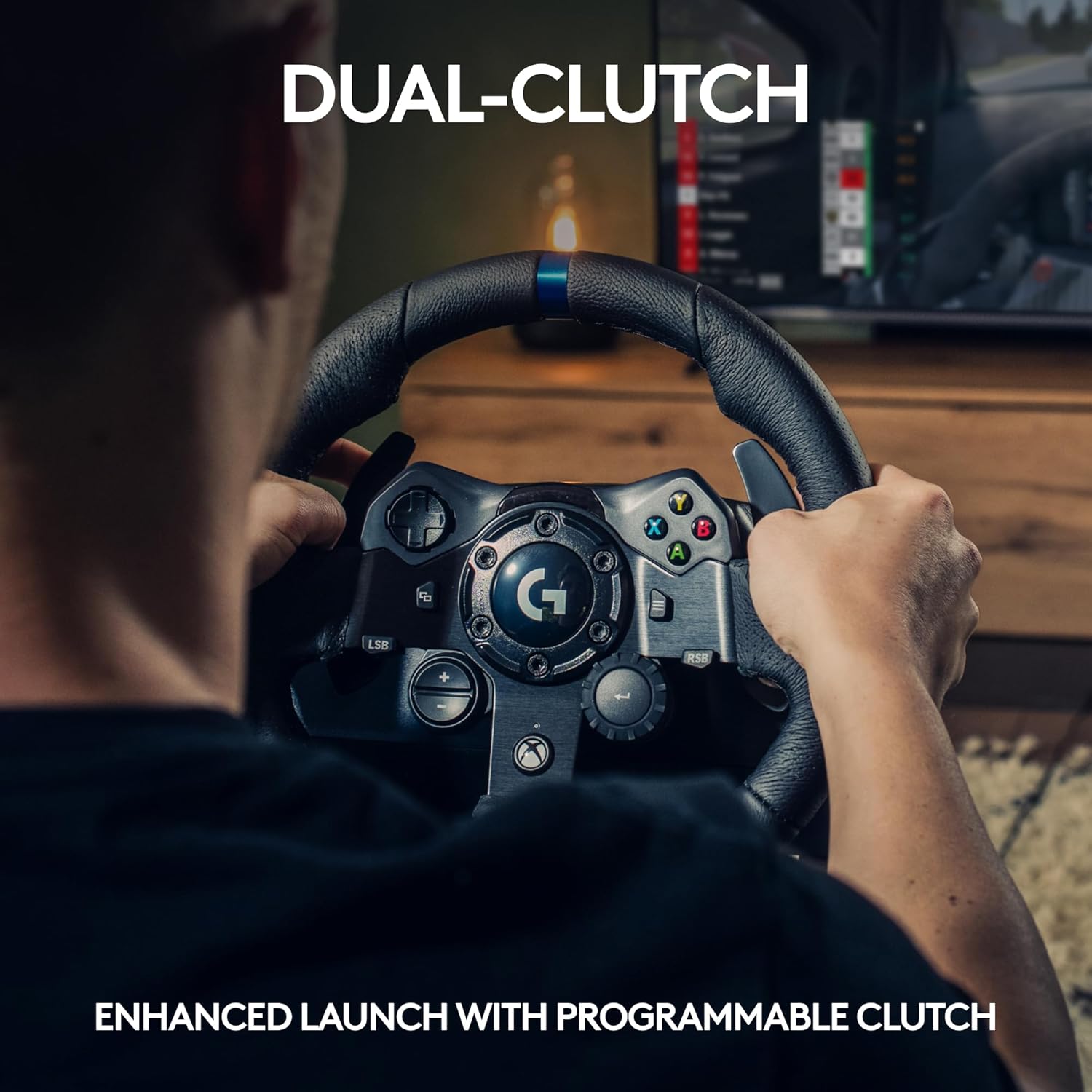 Logitech G G923 Racing Wheel and Pedals, TRUEFORCE up to 1000 Hz Force Feedback, Responsive Pedal, Dual Clutch Launch Control, Genuine Leather Wheel Cover, for Xbox Series X|S|One, PC - Black