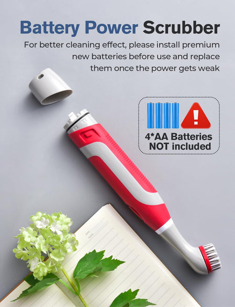 PureSwirlz Electric Cleaning Brush, Battery Operated Power Scrubber with 5 Brush Heads, Stainless Steel Wire Brush, Tile Grout Cleaner Shower Crevice Cleaning Brush for Tile Corner Grout Tight Space