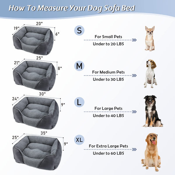 MIXJOY Large Dog Bed Washable, Grey Dog Bed Puppy Beds Orthopedic Pet Bed with Anti-Slip Bottom, Low Front Edge Dog Bed for Border Collie, Golden Retriever, French Bulldog, 76×61×23 cm