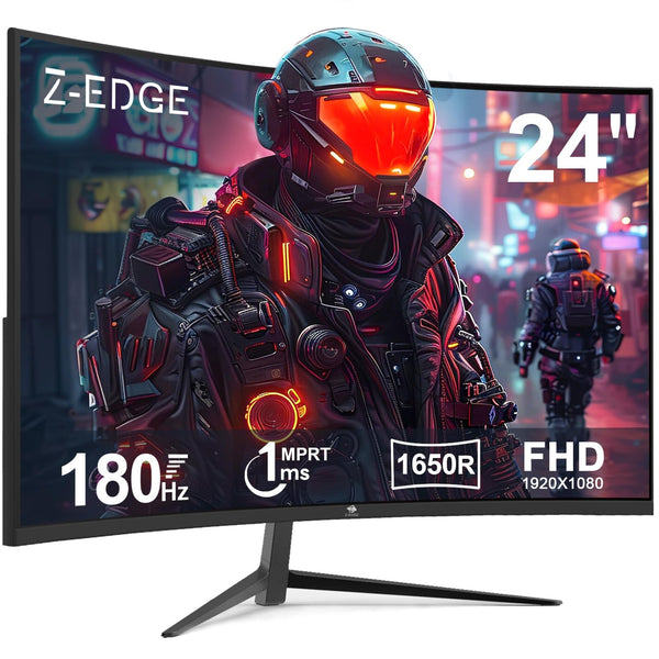 Z-Edge 24 Inch Curved Gaming Monitor 180Hz 1ms MPRT, 16:9 Full HD 1080P LED Monitor, VA Panel, 300cd/m² Brightness, FreeSync, HDMI & DisplayPort - Black