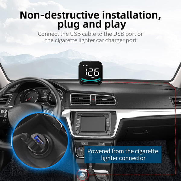 Car HUD Head Up Display, Universal KMH & MPH Digital GPS Smart Speedometer with Suction cup holder OverSpeed Alarm Fatigue Driving Warning USB Interface for All Vehicle