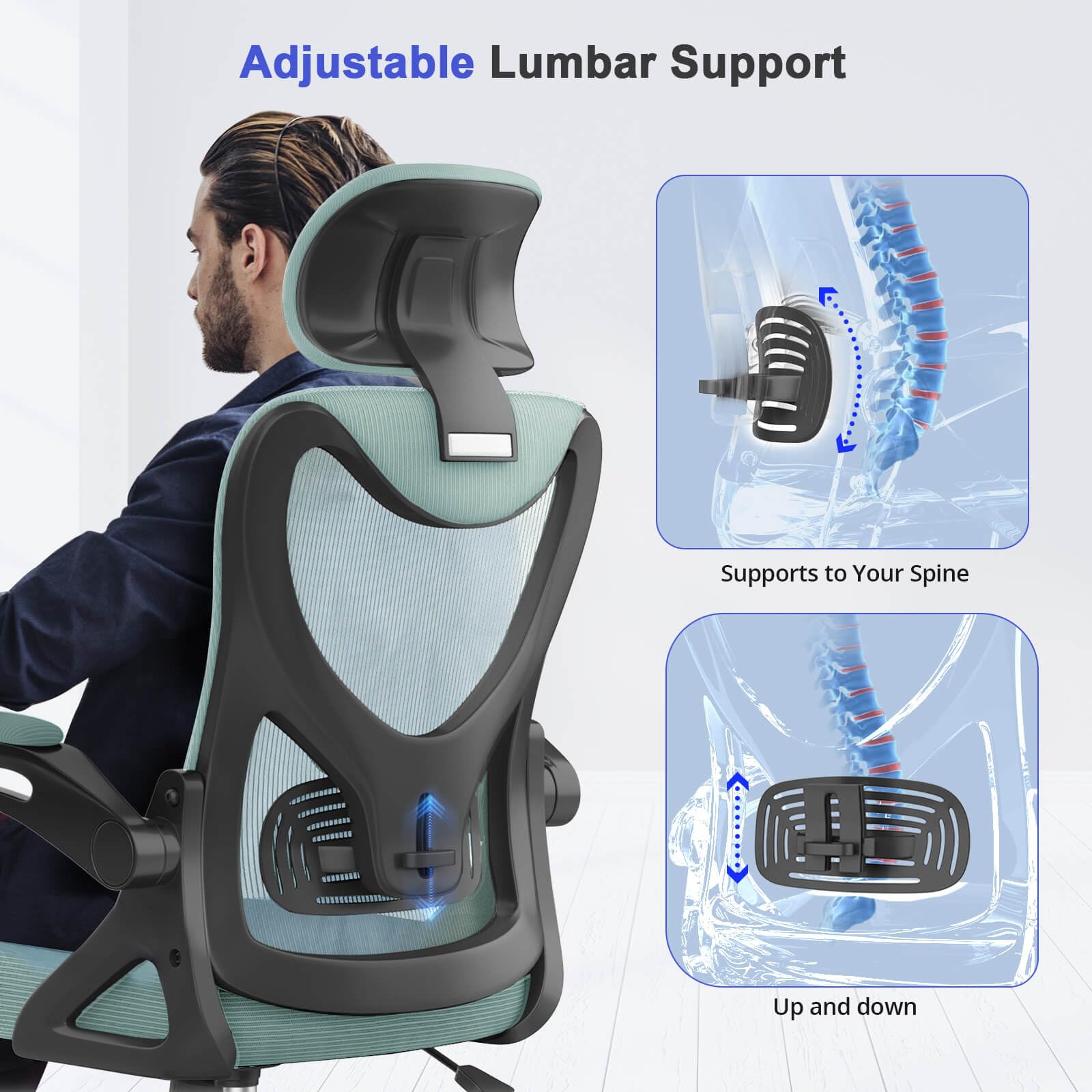 Office Chair - Ergonomic Desk Chair with Lumbar Support Headrest Adjustable, Padded Flip-up Armrests Comfy Seat Cushion High Back Executive Manager Chair For Home Office