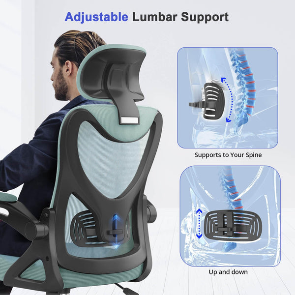Office Chair - Ergonomic Desk Chair with Lumbar Support Headrest Adjustable, Padded Flip-up Armrests Comfy Seat Cushion High Back Executive Manager Chair For Home Office