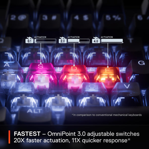 SteelSeries Apex Pro Gen 3 Gaming Keyboard - OmniPoint 3.0 HyperMagnetic Switches - Adjustable Actuation - Rapid Trigger - Game-Ready Presets - Rapid Tap/SOCD - OLED - RGB - USB-C - English QWERTY