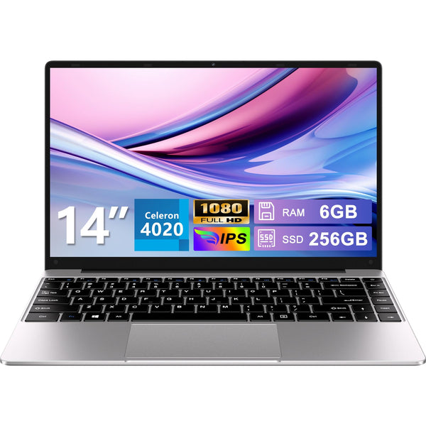 HUQPPQ 14 Inch Laptop Celeron N4020 Processor 6GB RAM 256GB SSD WIN11 Laptops | FHD 1920×1080 IPS Display | WiFi 5, USB 3.0, Webcam | Ideal for Business, School & Work - Gray
