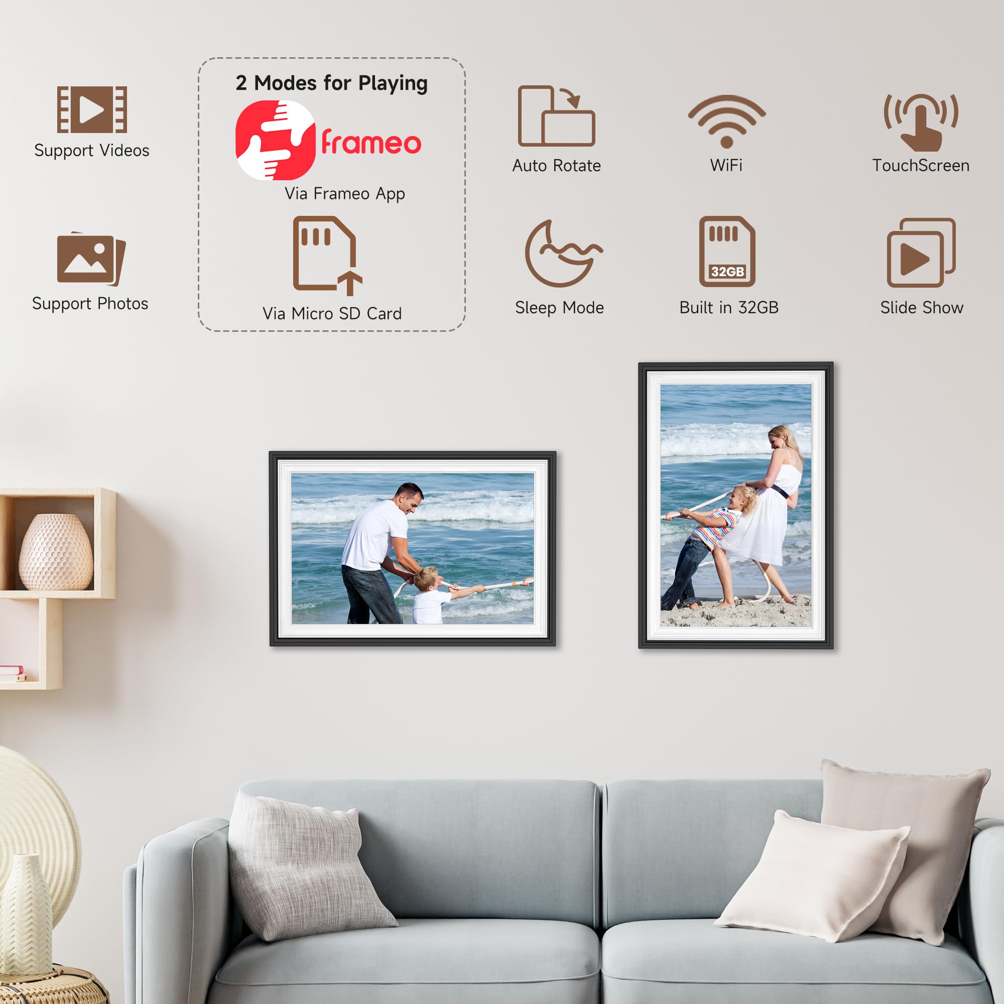 Frameo WiFi Digital Photo Frame 10.1 Inch - 1280x800 HD IPS Touch Screen Picture Frame Electronic, 32GB Memory, Auto Rotate, Wall Mountable, Digital PictureFrame for Sharing Photos and Videos