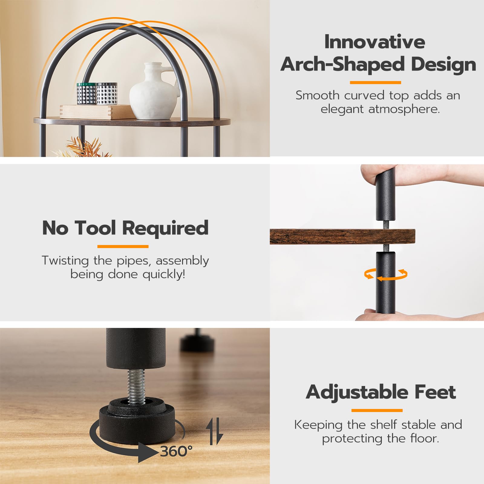 HOOBRO 5-Tier Book Shelf, Bookcase with Steel Frame, Industrial Arched Standing Ladder Shelf, Tall Storage Organizer, Storage Shelves for Living Room,