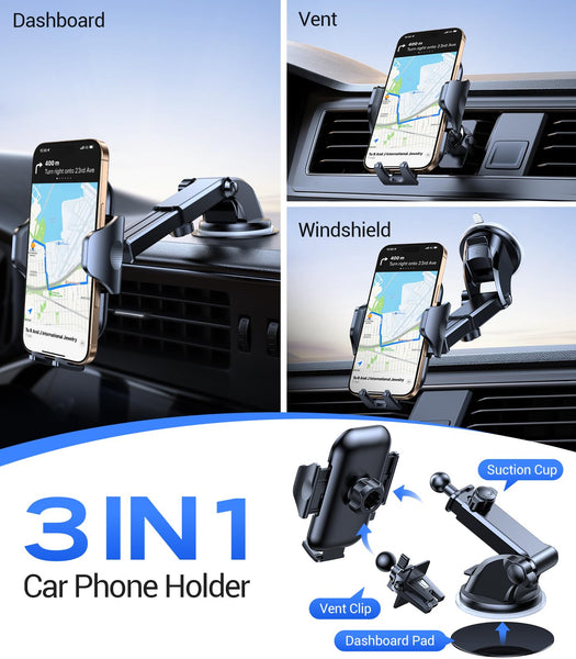 2025 BEST [Rally Racing-Grade] Car Phone Holder for Cars [88+LBS Strongest Suction] 3In 1 Dashboard Windscreen Vent Mobile Phone Holder for Car [Big phone & Thick Case Friendly] for iPhone Samsung