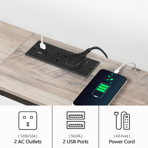 MAHANCRIS Console Table with Power Outlet, 180 CM Narrow Sofa Table, Industrial Entryway Table with USB Ports, Behind Couch Table for Entryway,