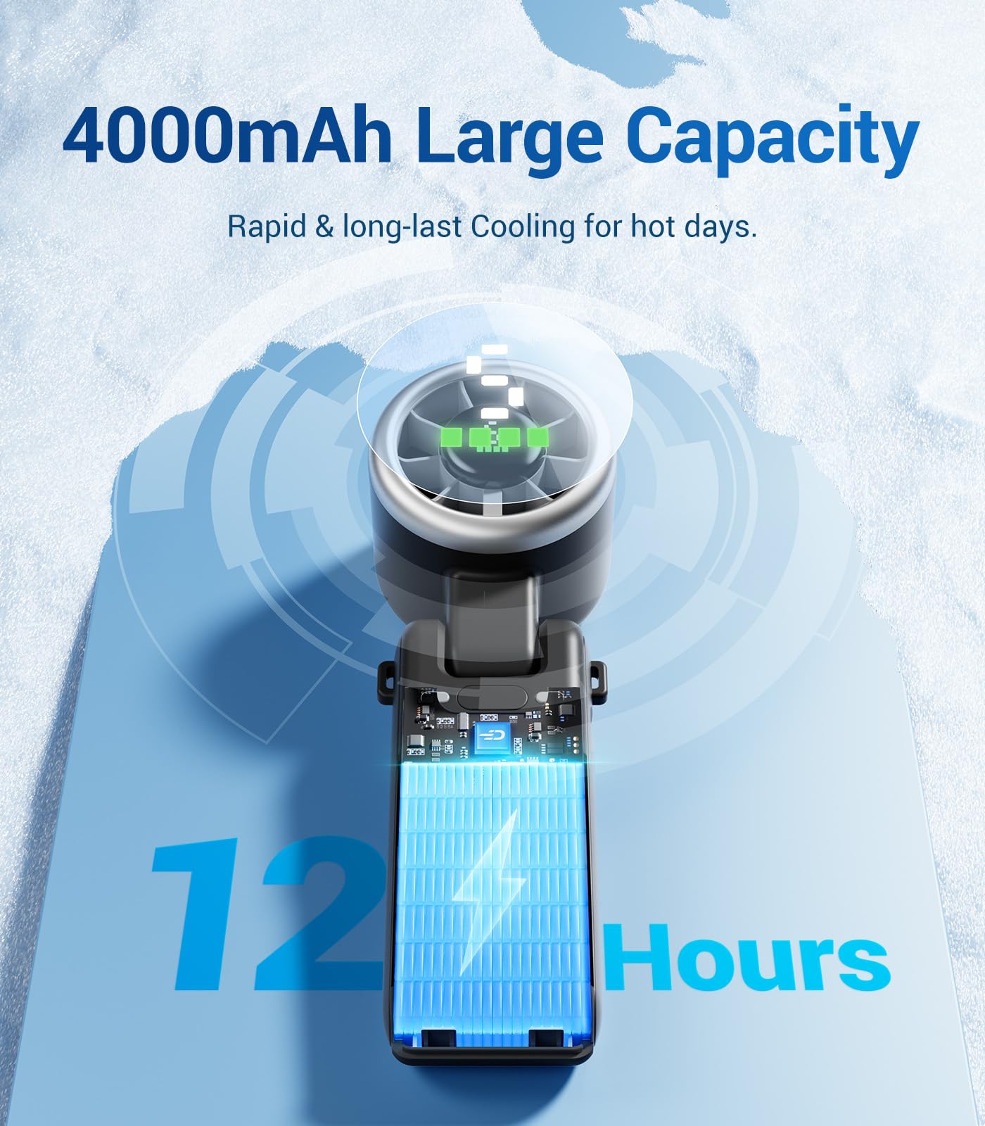 Diveblues Portable Handheld Fan, High-Speed Turbo Portable Fan, LED Display, Up to 12 Hours, 4000mAh Battery, 5 Wind Gear, Rechargeable small Hand Fan for Travel/Commute/Outdoor, Gifts for Women