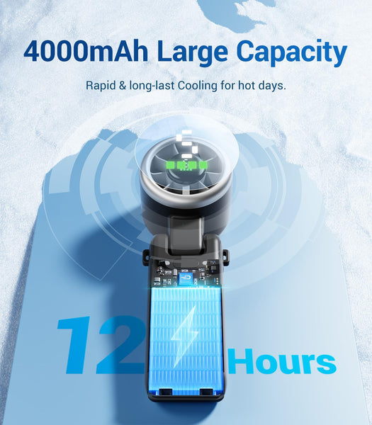 Diveblues Portable Handheld Fan, High-Speed Turbo Portable Fan, LED Display, Up to 12 Hours, 4000mAh Battery, 5 Wind Gear, Rechargeable small Hand Fan for Travel/Commute/Outdoor, Gifts for Women