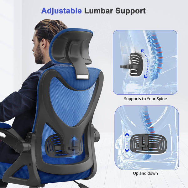 Office Chair - Ergonomic Desk Chair with Lumbar Support Headrest Adjustable, Padded Flip-up Armrests Comfy Seat Cushion High Back Executive Manager Chair For Home Office