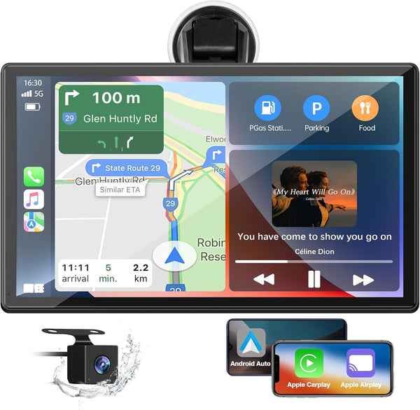 LAMTTO 9 Inch Wireless Car Stereo with Apple Carplay and Android Auto,Backup Camera,Portable Touch Screen Car Play GPS Navigation for Car,Car Audio Receivers with Mirror Link,Bluetooth,FM, Siri