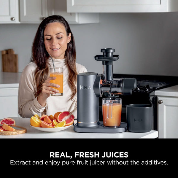 Ninja Cold Press Juicer Machine with 700ml Jug & 1.1L Pulp Container, Make Fresh Juices, Drinks & Wellness Shots, Compact, Dishwasher Safe & Removeable Parts, Grey JC151UK