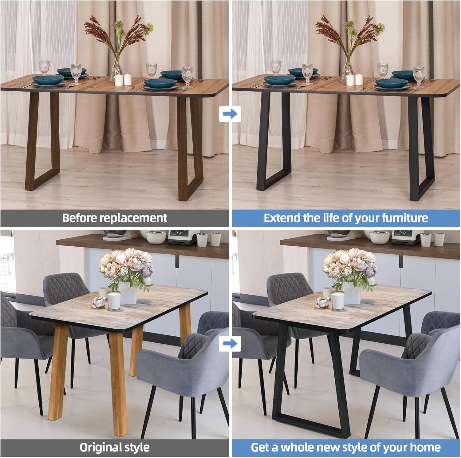 INMOZATA Table Legs Set of 2, Heavy Duty Industrial Trapezoid DIY Furniture Legs Coffee Table Legs with Screws for DIY Table Desk Breakfast Bar Stand Bench (W70cm X H90cm)