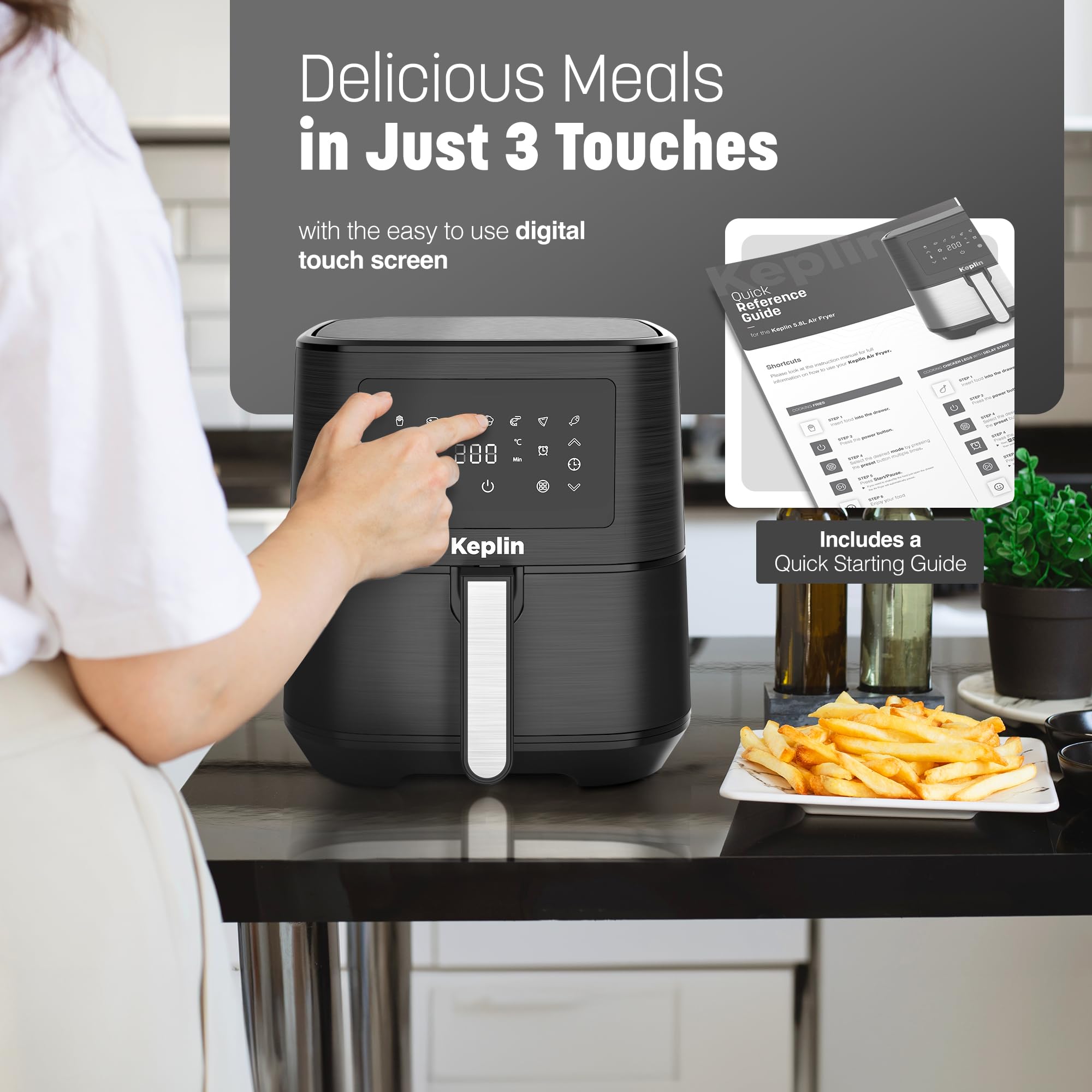 Essen by Keplin 9L Dual Zone Air Fryer - 2700W Energy-Saving Cooker with 6 Cooking Functions - Extra-Large Capacity for Healthy Meals - Roast, Bake, Dehydrate, Crisp - Family Size (9L)