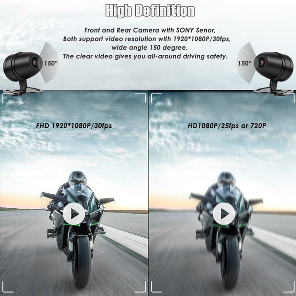ydi Motorbike Dash Cam, New Upgraded Motorcycle Waterproof Camera 3'' LCD Front and Rear Camera FHD 1080P Wide Angle 150° with Built-in GPS, Wi-Fi, Wired Control, Max up to 256GB