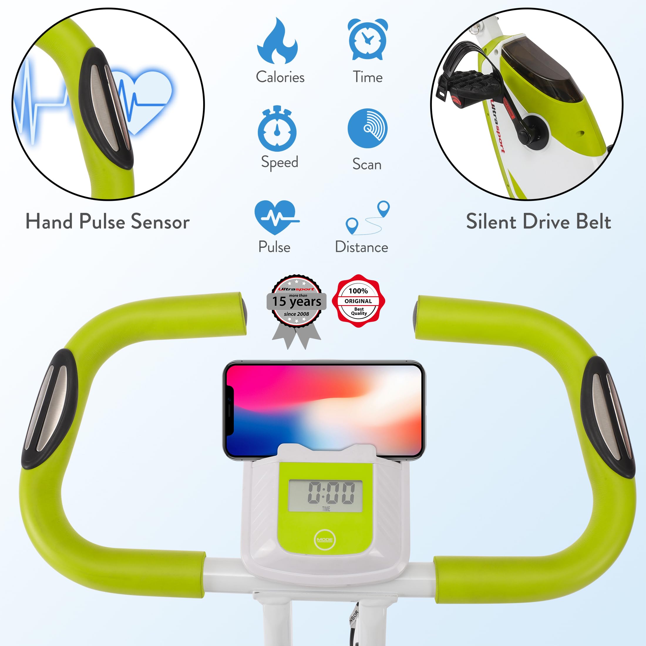 Ultrasport F-Bike Folding Exercise Bike 286 lbs Capacity, Extra Silent with Relax Foam Seat I Exercise Bikes for Home Use, Exercise Bike Foldable, Indoor Bike, Stationary Bike