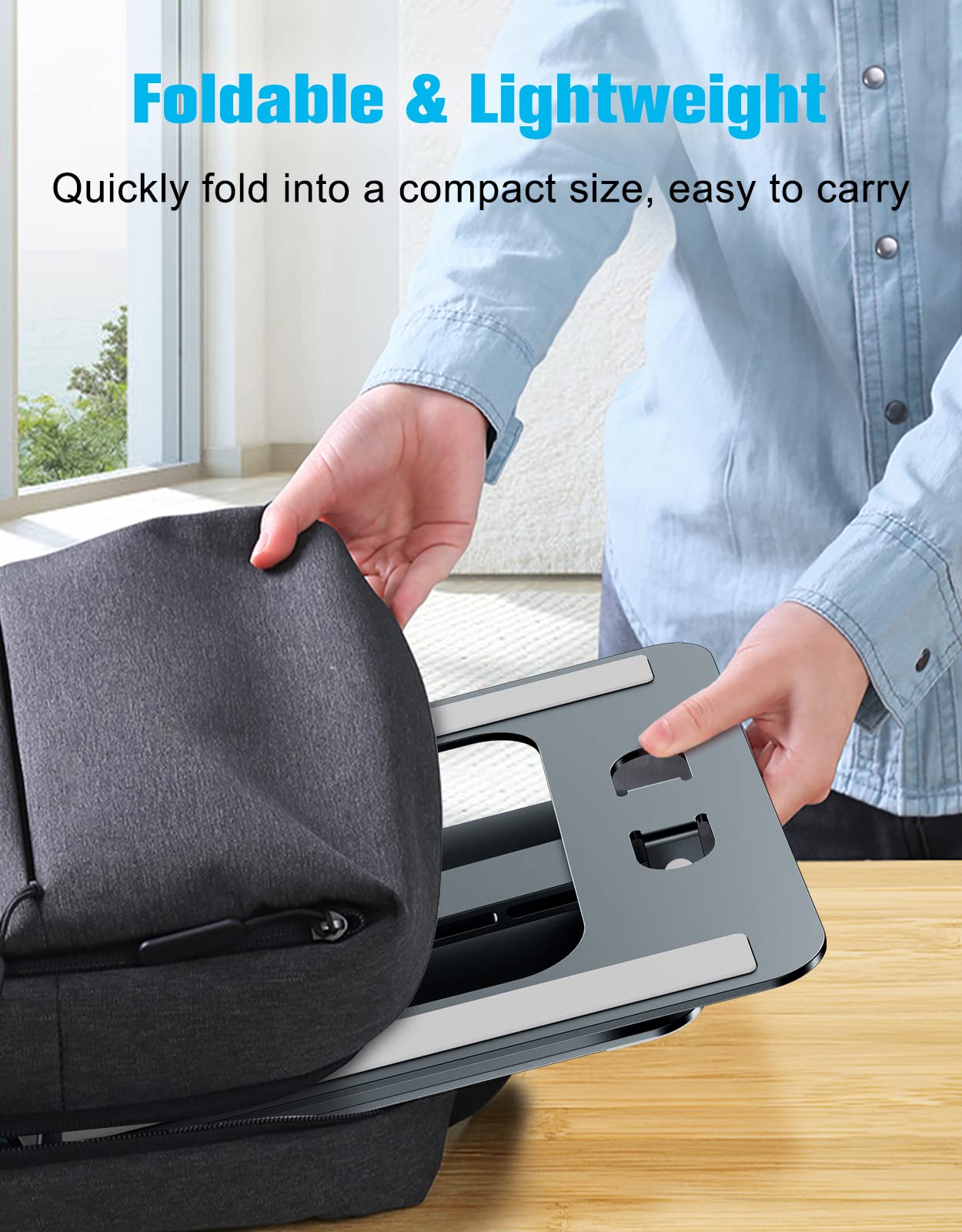 Laptop Stand Lap Desk, Ergonomic Foldable Computer Stand with Adjustable Height, Ventilated Aluminium Alloy Riser Compatible with MacBook Air, Pro, All 10-16" Laptops (Silver)