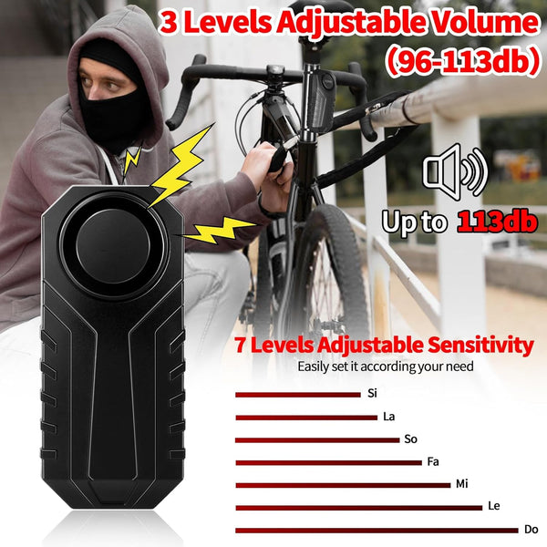 113dB Anti Theft Bike Alarm with Remote, Wireless Security Vibration Bike Alarms for Electric Motorcycle, Motorcycle E-Bike Accessories, Waterproof Car Alarm System with Motion Sensor