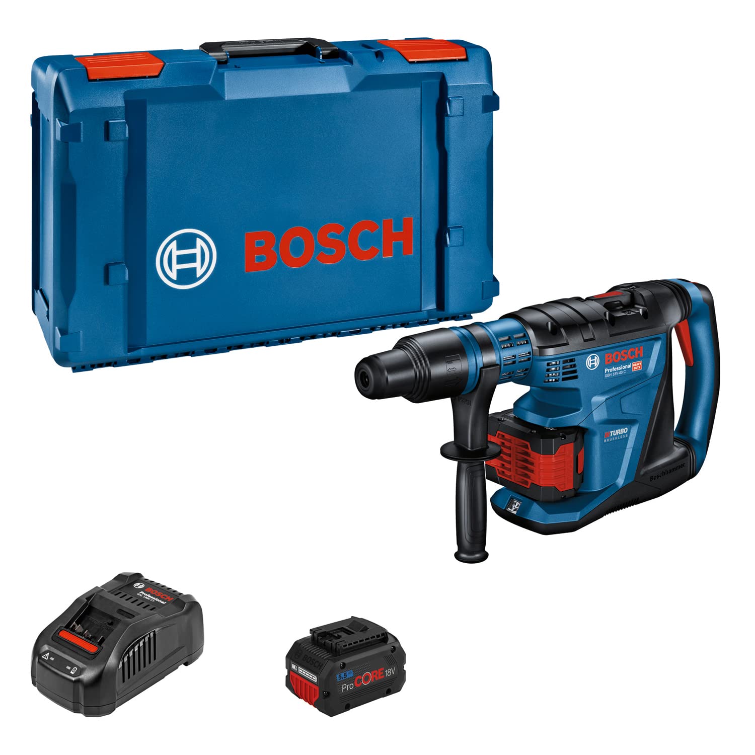 Bosch Professional 18V System BITURBO Cordless Rotary Hammer GBH 18V-40 C (incl. Machine Cloth, Grease Tube, Aux. Handle, 1x XL-BOXX, Without Battery/Charger)