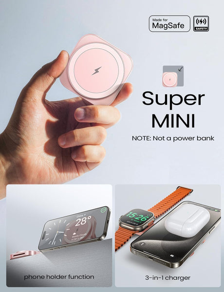 LISEN Travel Magsafe Wireless Charger for iPhone 16 Apple Watch, Mag Safecharger Charging Station Pad Portable Magnetic Charger Stand Dock Desk Accessories for iPhone 16 Pro Max 15 13 12 14 Pro iWatch