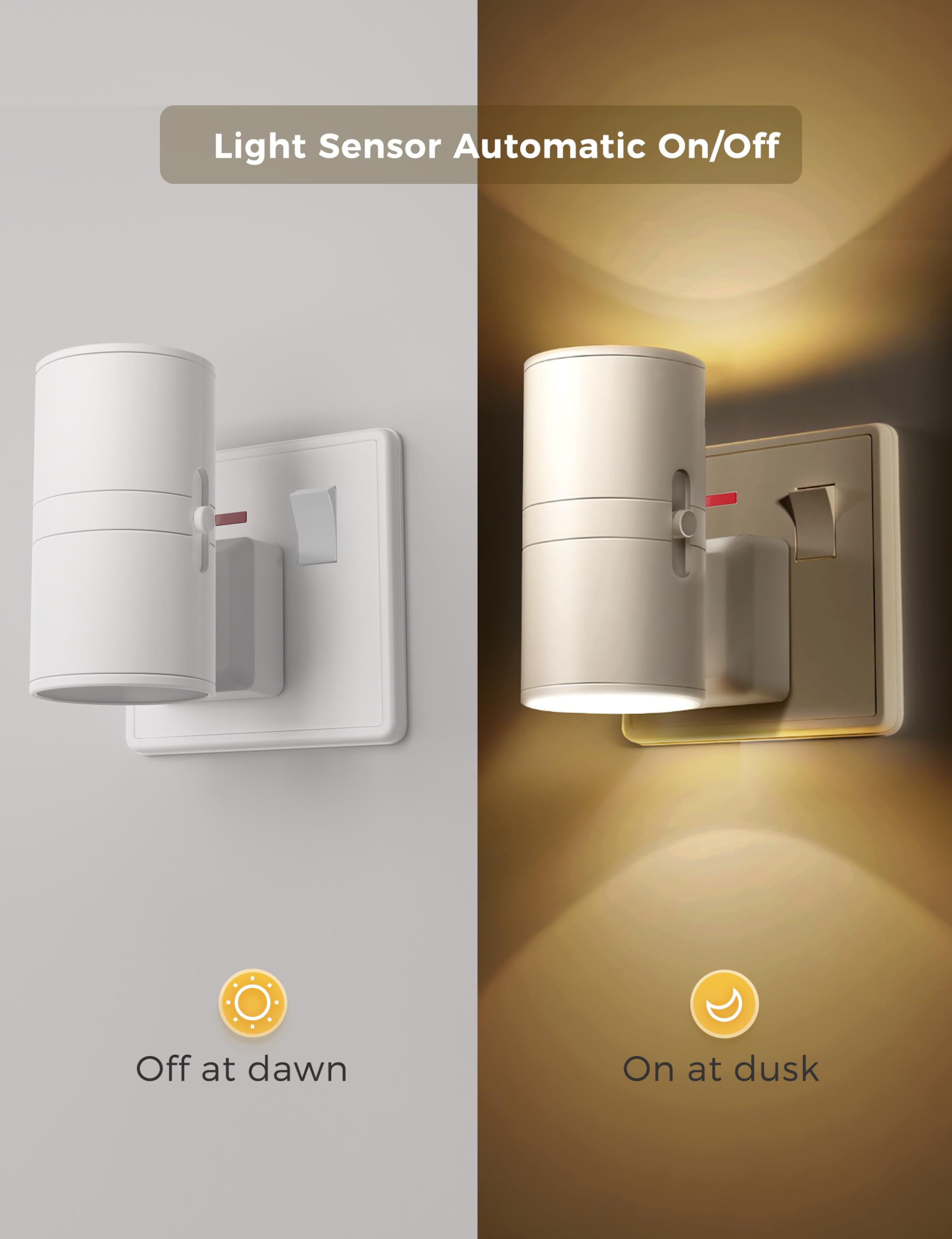 LOHAS-LED Night Light Plug In Wall,1 Pack, Modern Night Light with Dusk to Dawn Sensor, Adjustable Brightness 0-100LM, 3000K Warm White, Dimmable Night Light for Hallway Bathroom Bedroom Stair Toddler