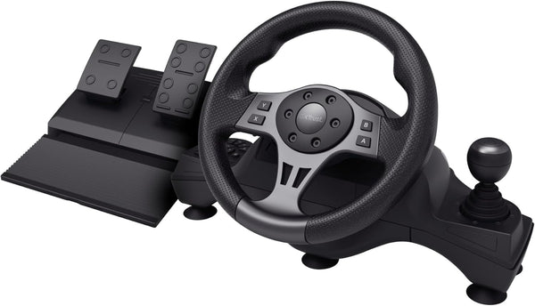 Trust GXT 289 Steering Wheel for Gaming PC, Xbox Series X/S, PS4, Nintendo Switch, Racing Wheel with Pedals, Paddle Shifters, Gear Stick, Vibration Feedback, for Farming Simulator / F1 / Gran Turismo