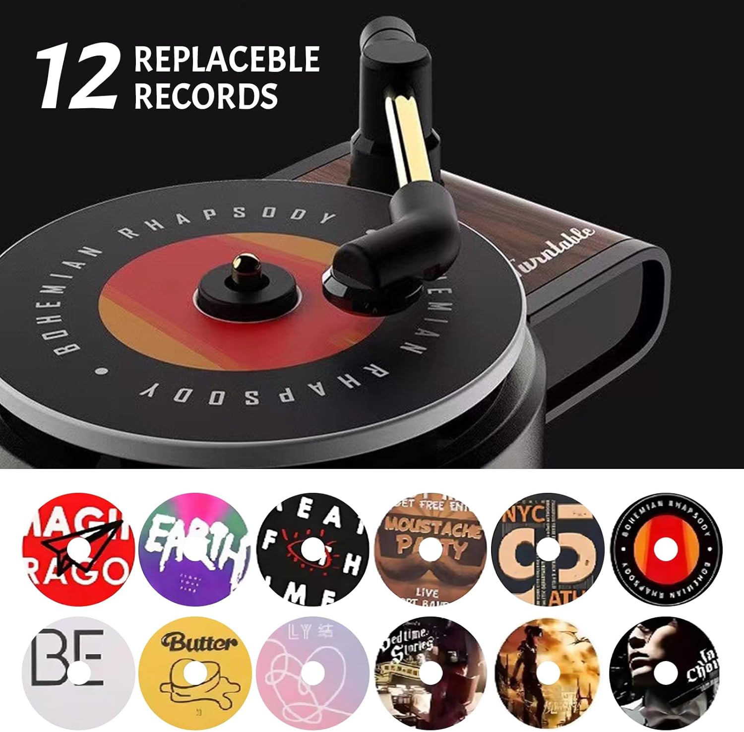 Car Air Fresheners, 12Pcs Fragrance Diffusers Clips Clip Record Player Design Perfume Vent Clip with Aromatherapy Tablets Accessories for Car Home Office