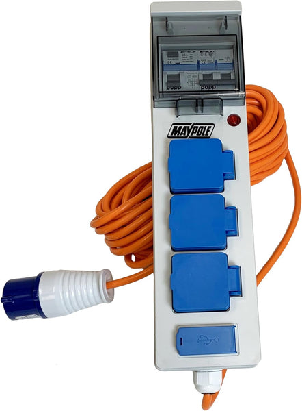 Maypole 230V 13A Mobile Mains Power Unit with USB For Caravans, Camping, Campervans, Motorhomes