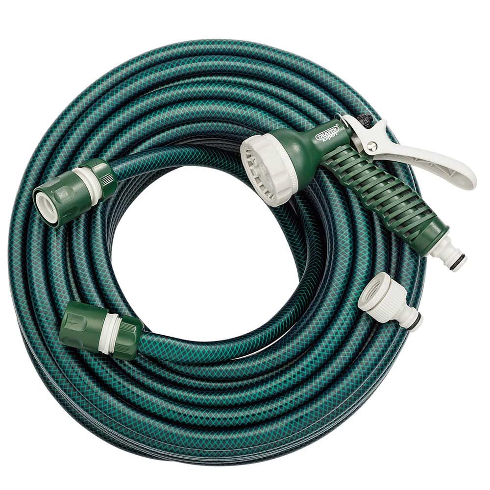 Draper 30m Garden Watering Hose and Spray Gun Kit | Reinforced with Polyester Yarn 12 mm Hose Pipe | 2mm Thickness Heavy Duty PVC Gardening Hose |