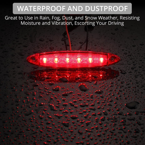 Justech 10pcs 6LED Side Marker Lights 12V Rear Lights 3030 SMD Indicator Lamps Universal Waterproof for Truck Trailer Van Caravan Lorry Car Bus-Red
