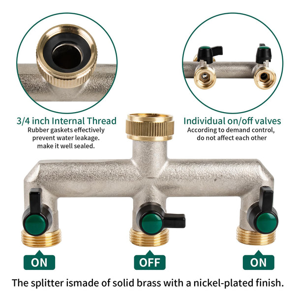 Tesmotor 4 Way Brass Tap Splitter, 3/4 Inch 4 Way Hose Tap Splitter with 4 Individual Valves for Garden Kitchen Faucet