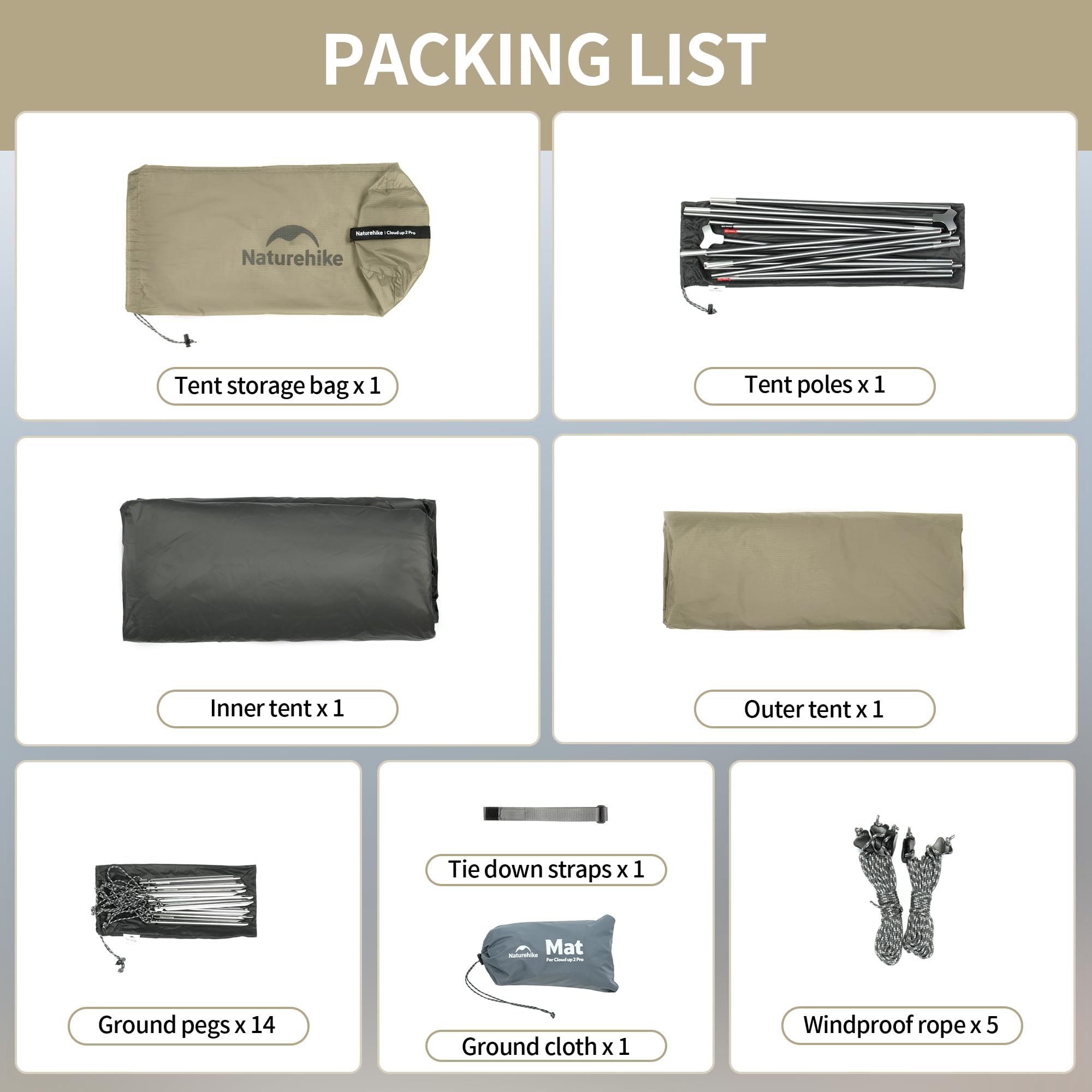 Naturehike Cloud up 2 Camping Tent 2 Man Backpacking Tent 3-4 Season Wild Country Tent Lightweight Dome Tent