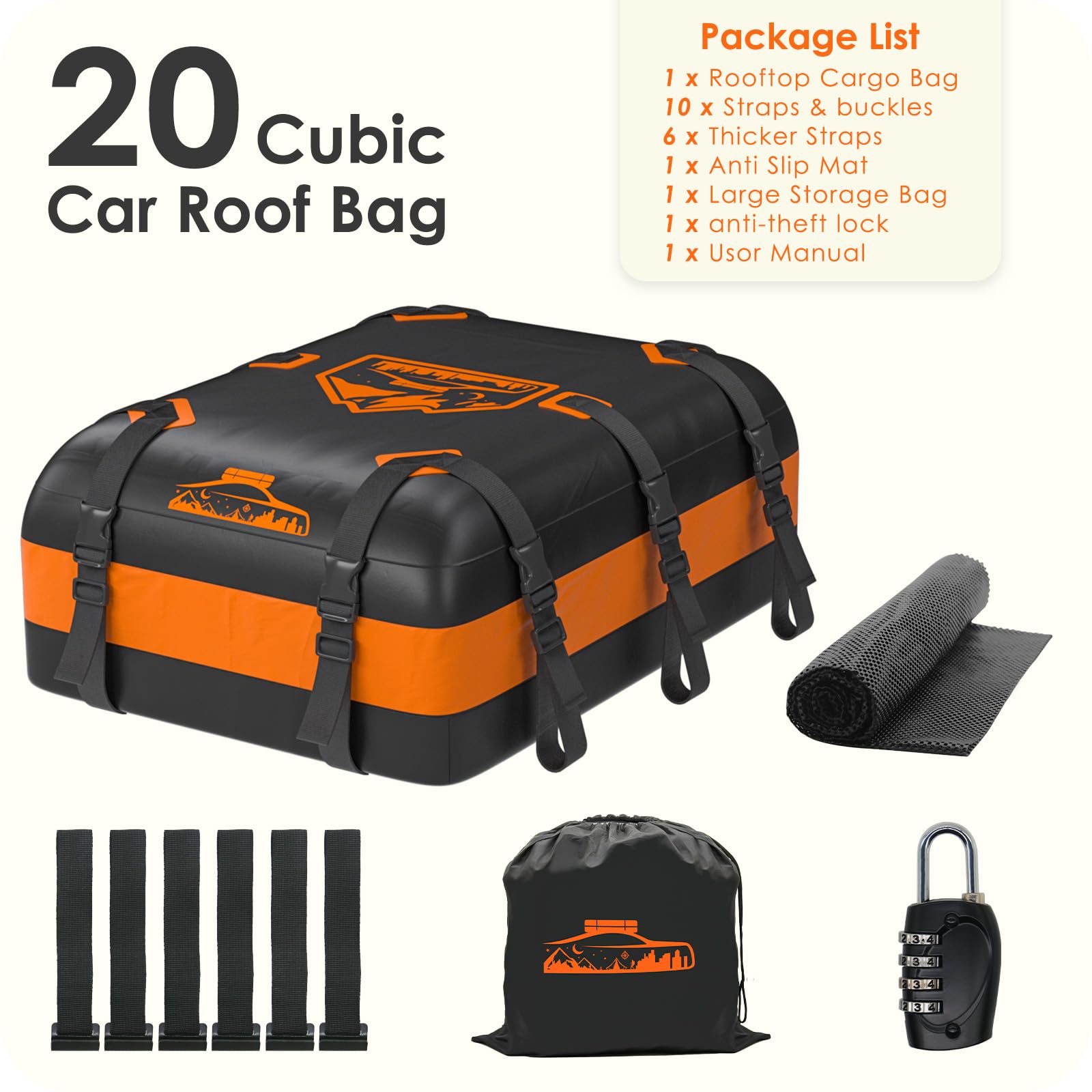 Rymopuey Roof Bag 15 Cubic/425 L, Waterproof Car Roof Bag No Rack Needed, Roof Box with Anti-Slip Mat and 6 Heavy-Duty Straps, Folding Soft Car Roof Box for Cars with/Without Rack (Blue 425 L)