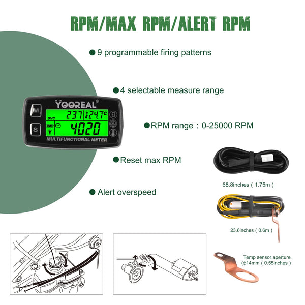 Yooreal Engine Temperature Gauge,TEMP Meter,User Shutdown Tachometer for Scooter Snowmobile Mini Bike Motorcycle Lawn Mower Generator Dump Truck