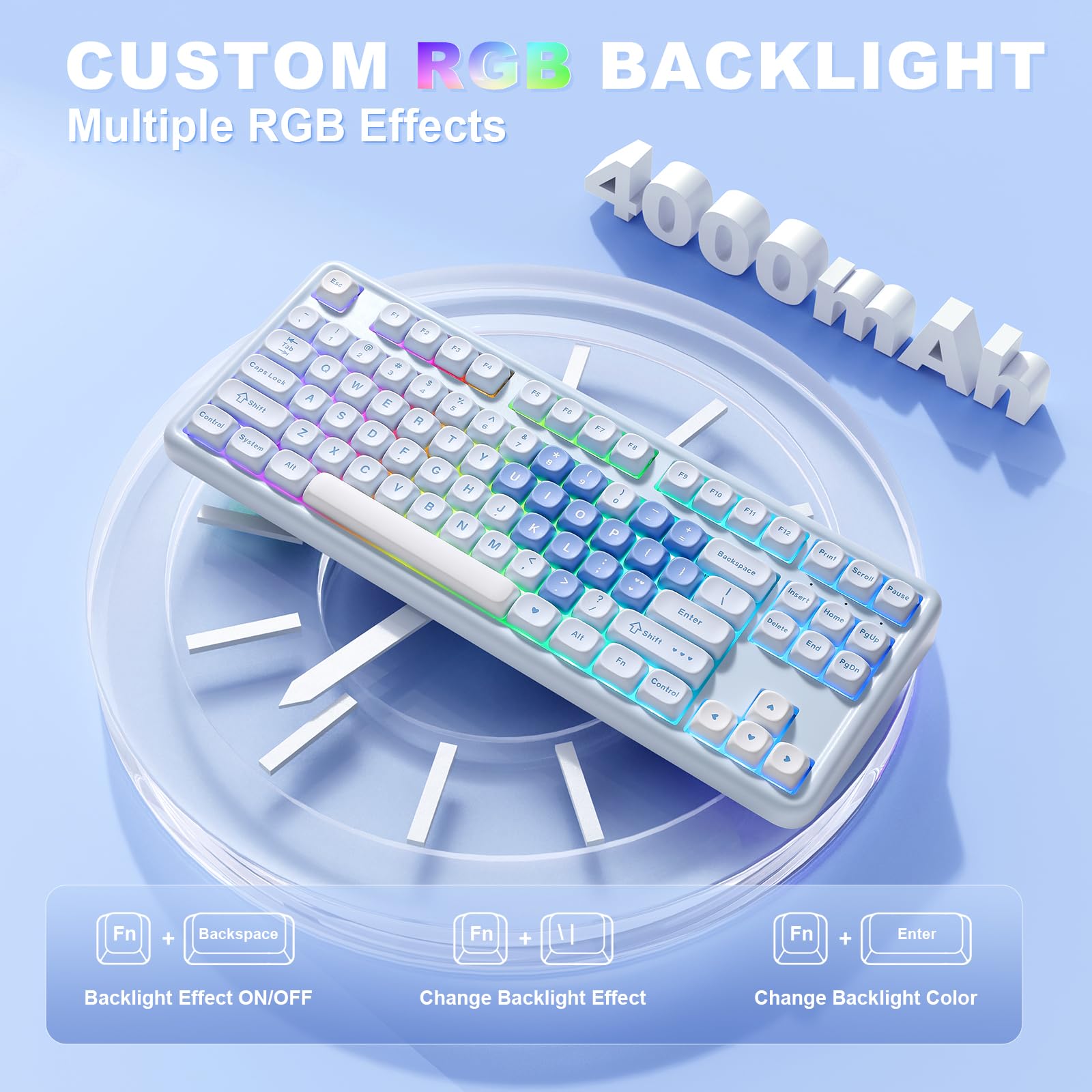 YUNZII B87 Wireless Mechanical Keyboard,QMK/VIA Software Custom Gaming,Gasket RGB Keyboard with Cute MOA Keycaps,Wrist Rest,BT5.0/2.4G/USB-C NKRO for Win/Mac (butter, milk v2 linear)
