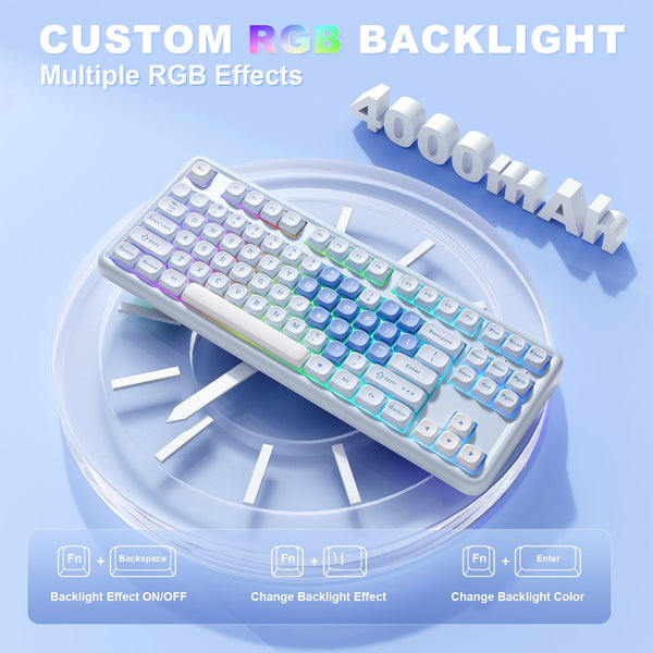 YUNZII B87 Wireless Mechanical Keyboard,QMK/VIA Software Custom Gaming,Gasket RGB Keyboard with Cute MOA Keycaps,Wrist Rest,BT5.0/2.4G/USB-C NKRO for Win/Mac (butter, milk v2 linear)