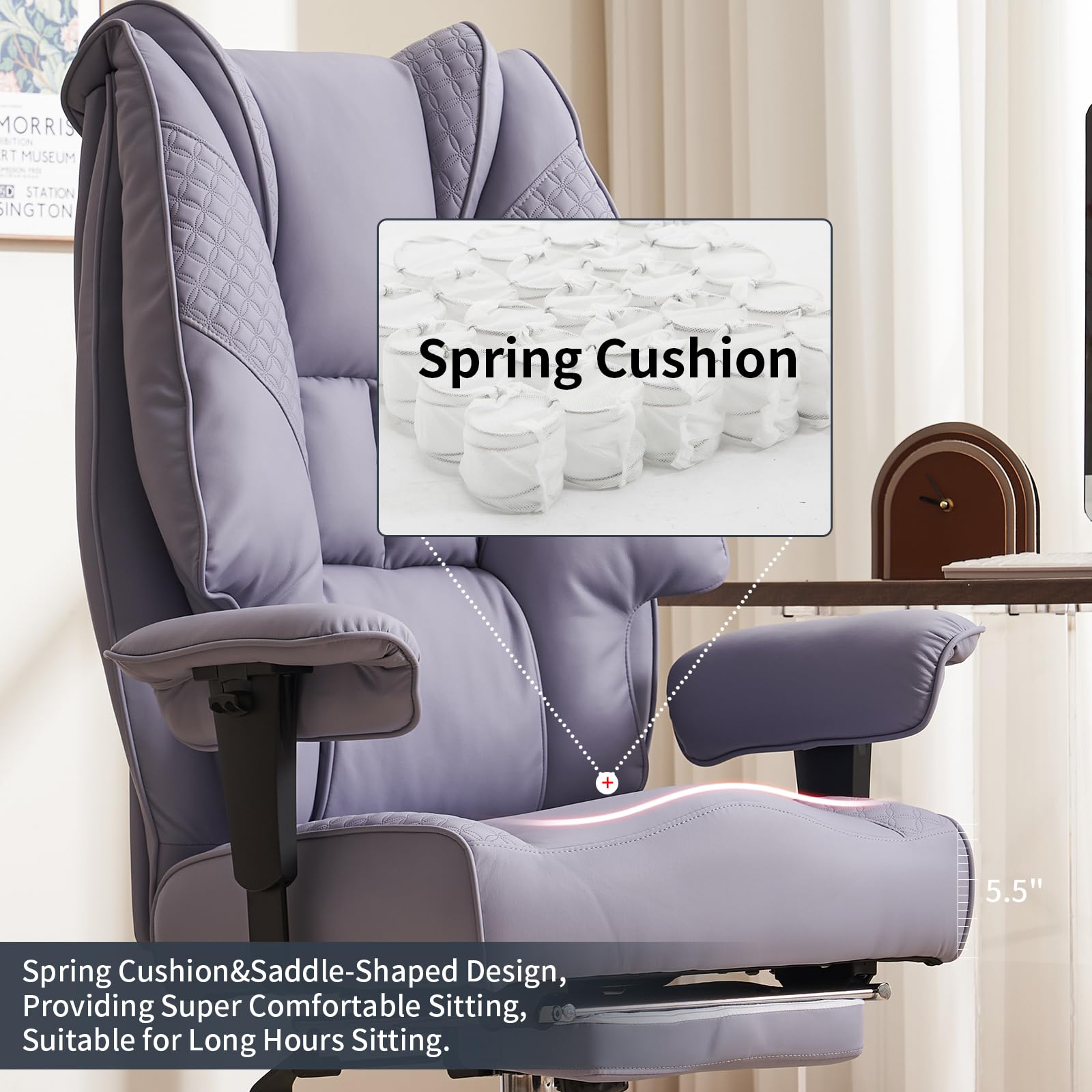 EXCEBET Ergonomic Office Chair – High Back PU Leather Executive Desk Chair with Adjustable Armrests, Swivel Computer Chair for Home/Office, Heavy Duty Support up to 400 lbs