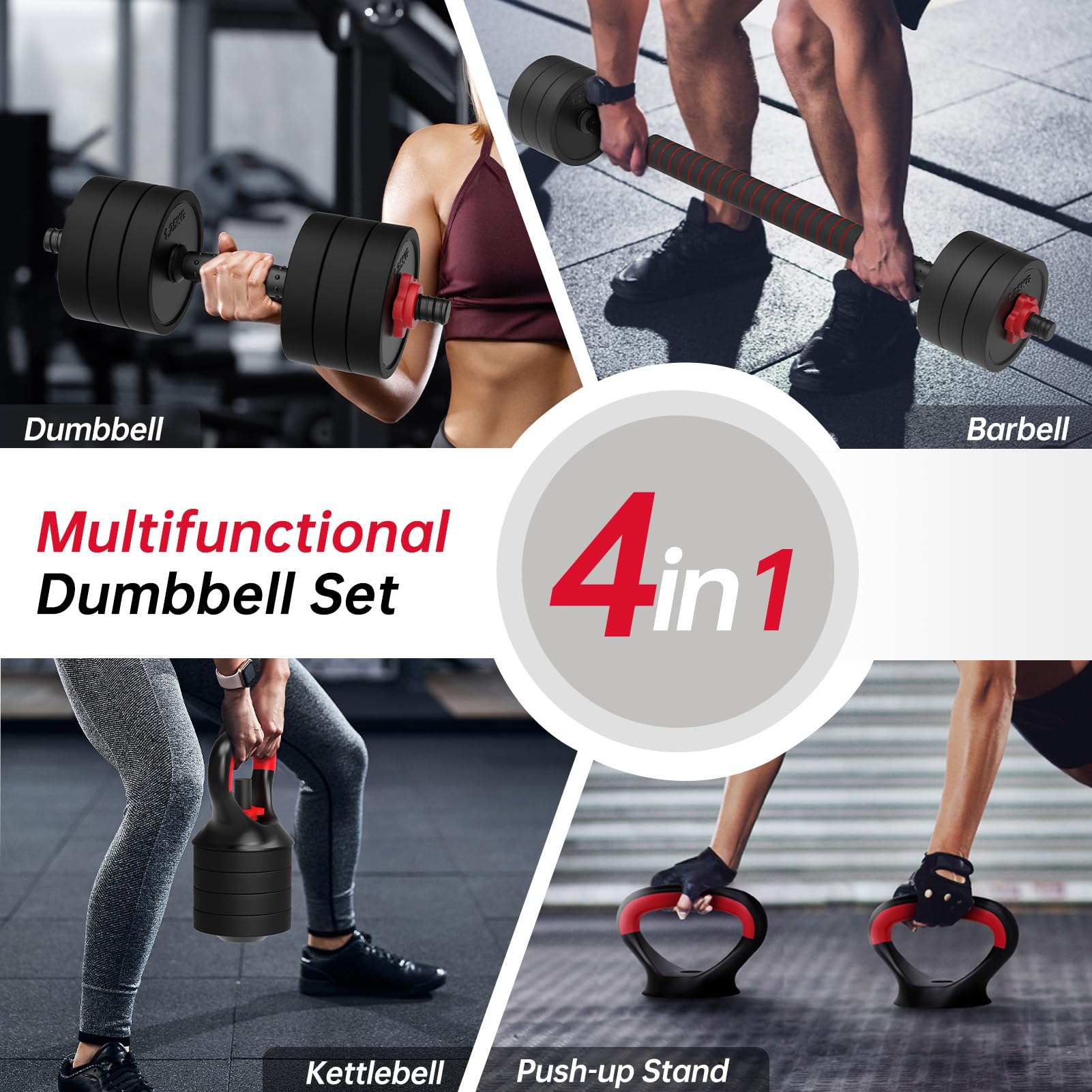 JOROTO 4 in 1 Dumbbells Sets, Adjustable Kettlebell Weights Dumbells Set Barbell with Connector 1.25/2.5/5/10KG Dumb Bells Set for Men Women Push up