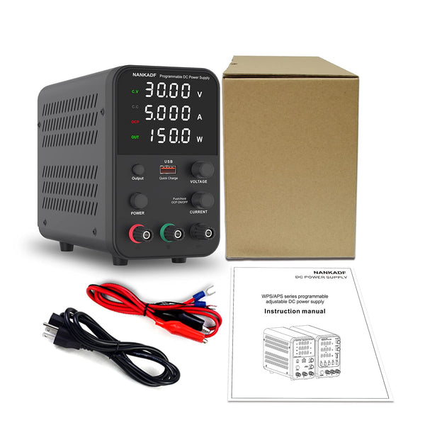 DC power supply (0-30V,0-10A) adjustable, switching power supplies, mini high precision 4-digit display with USB fast charging interface, variable lab bench power supply, output button/encoder knob