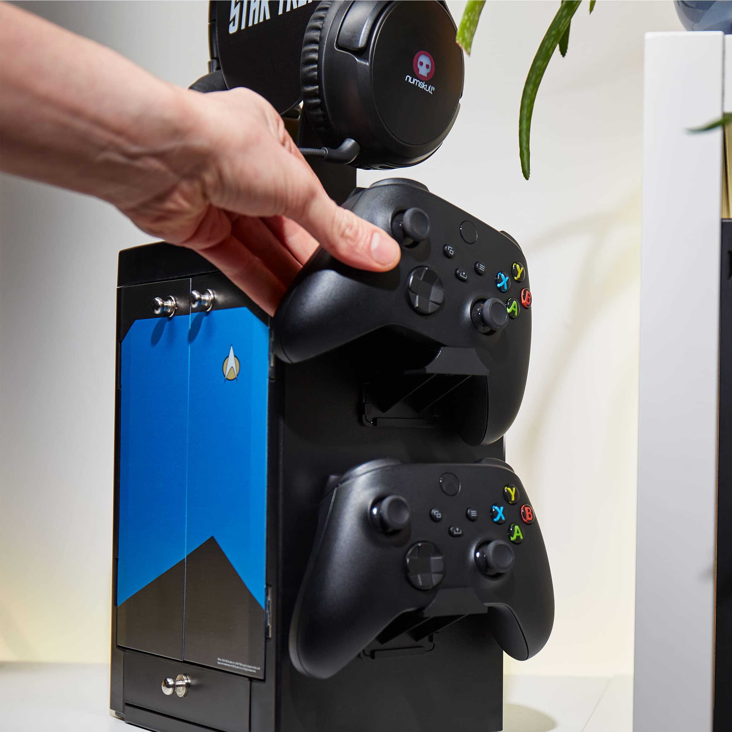 Numskull Official PS5-Inspired Gaming Accessory Locker & Storage Stand – Holds 10 Games/DVDs, 4 Controllers, Headset, and Accessories – Durable & Compact Organizer – Official PS5-Inspired Merchandise